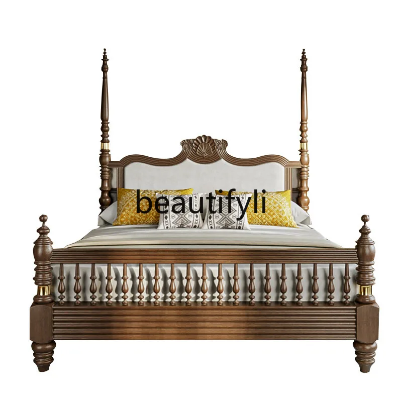 

French full solid wood bed medieval home red oak 1.8 high-end double bed