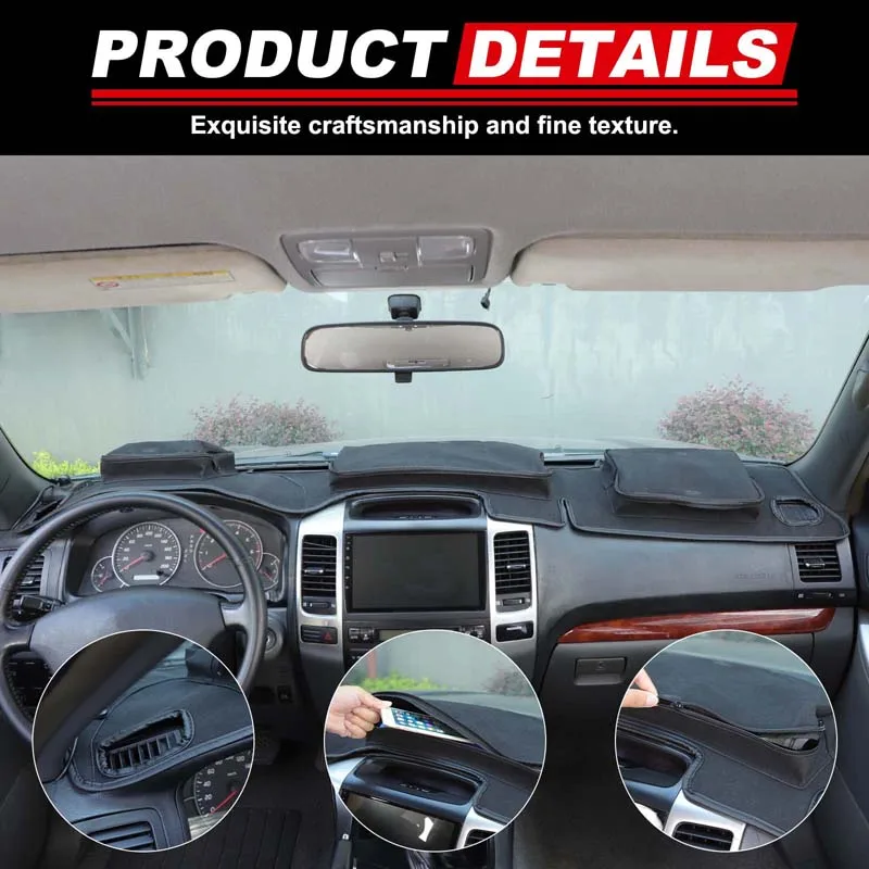 

For Toyota Land Cruiser Prado 120 2003-2009 Car dashboard storage sun protection and UV mat car interior accessories Black 1Pcs