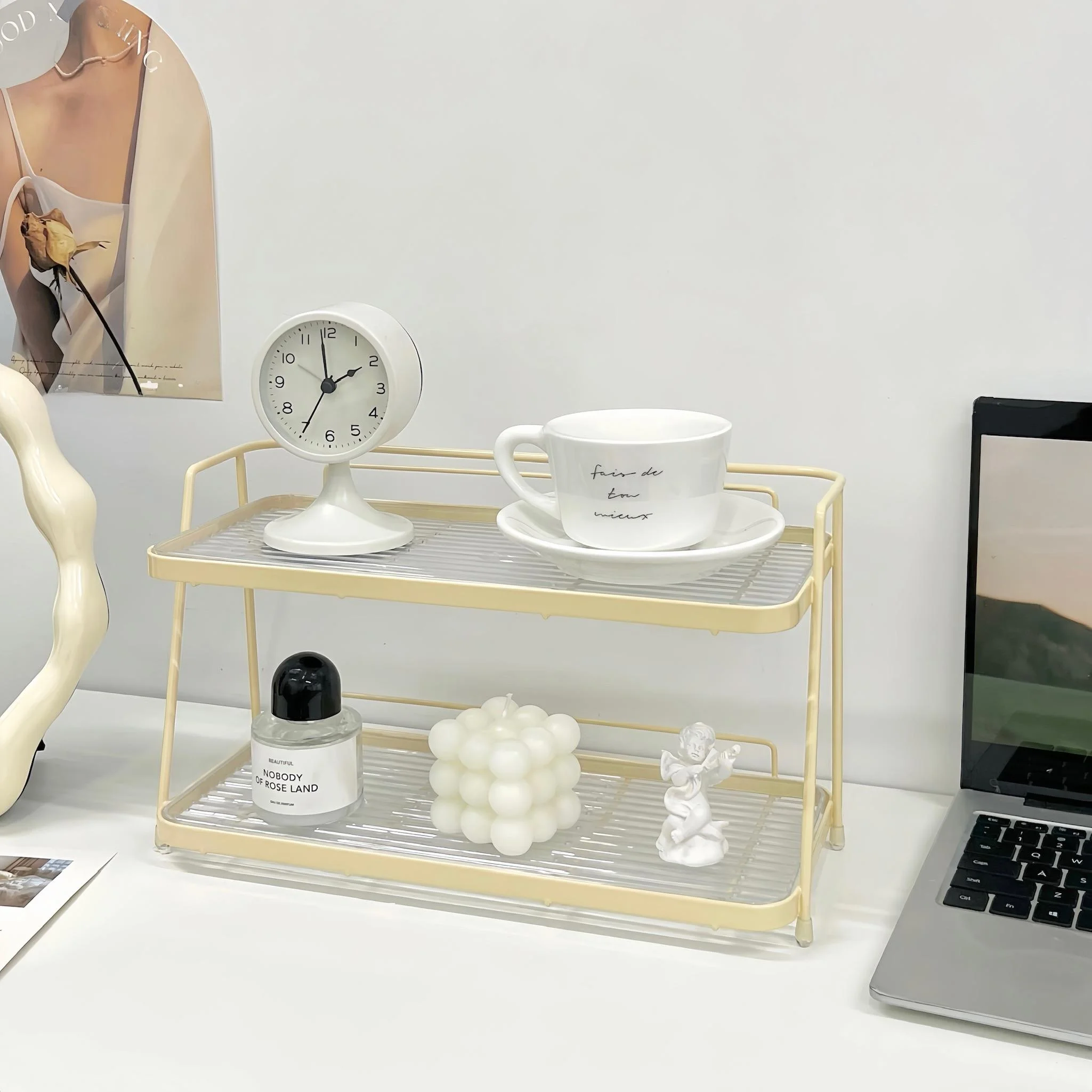 

Настольный органайзер Ins Sle с двойным слоем для хранения, для спальни, общежития, рабочего стола, для парфюмерии, косметики, общего хранения на рабочем столе