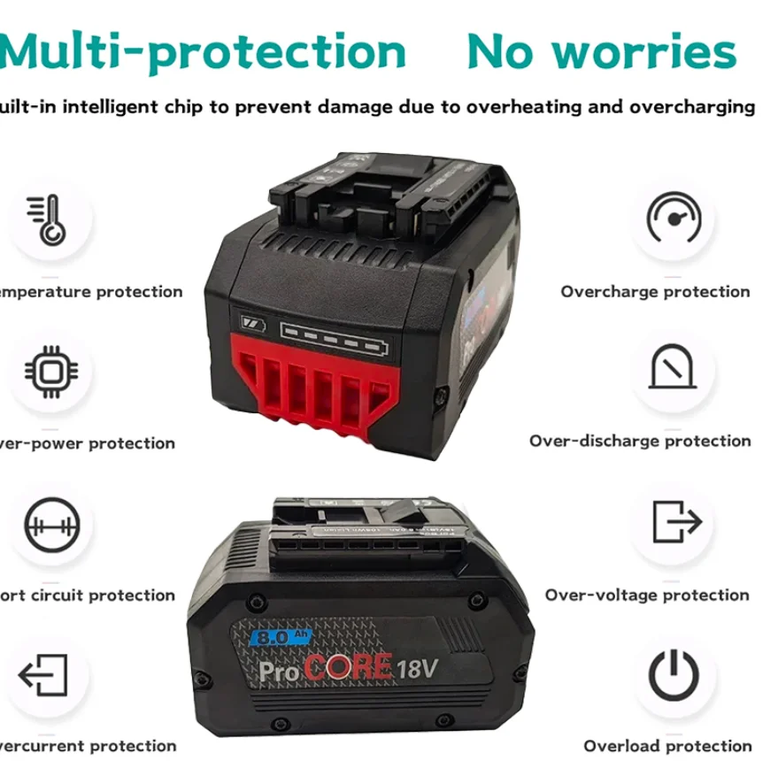 For Bosch 18V 10000mAh Professional System ProCORE Cordless Tool BAT609 BAT618 GBA18V8 Replacement Battery 21700 Battery 10.0Ah