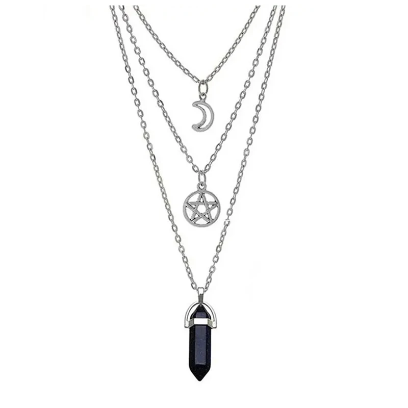 Fashion Pentagram Star Chakra Stones Pendant Necklace for Women Supernatural Vintage Jewelry Wicca Witchcraft Choker Goth Satan