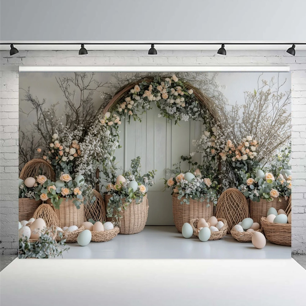 ربيع عيد الفصح التصوير خلفية زهرة النبات قوس الكرمة جدار العشب الأخضر البيض استحمام الطفل الاطفال الكبار صورة خلفية الصورة