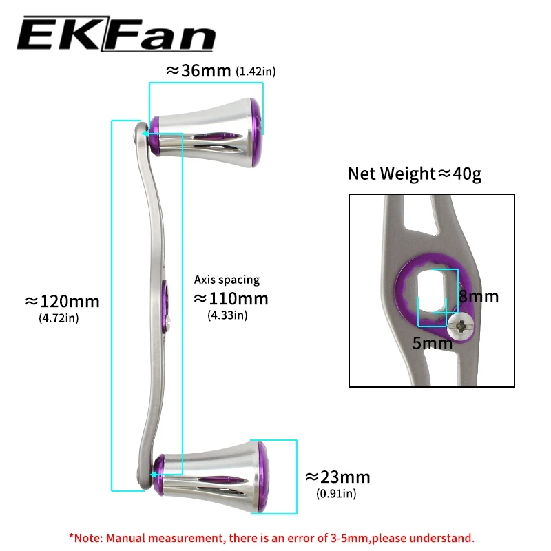 EKFan 120mm Angelrollen-Griff aus Aluminiumlegierung mit Doppelknopf, 7*4/8*5mm Loch für A/S/D Baitcasting- und LURE-Rollen, Zubehör – Detail 1