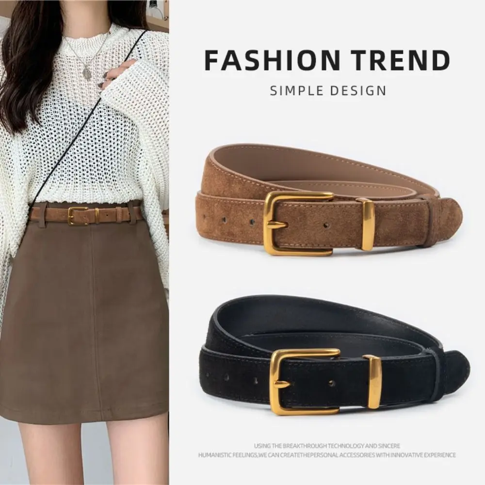 Retro Luxury Design Suede Leather Belt Trendy Casual Frosted Cowhide Belt Versatile Trouser Dress Belts Gifts