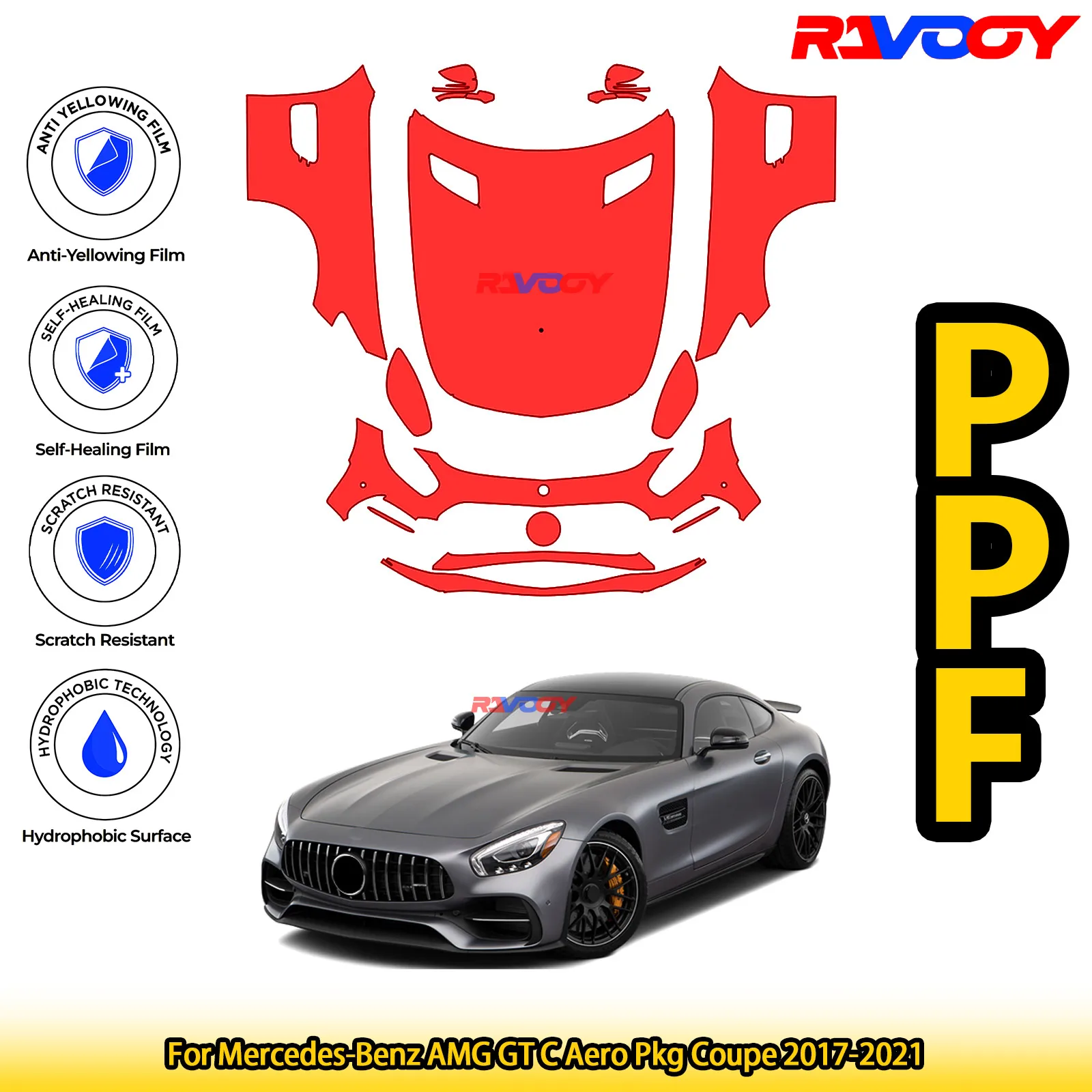 

For Mercedes-Benz AMG GT C Aero Pkg Coupe 2017-2021 Glossy Matte Black Precut front PPF Kit Paint Protection Film