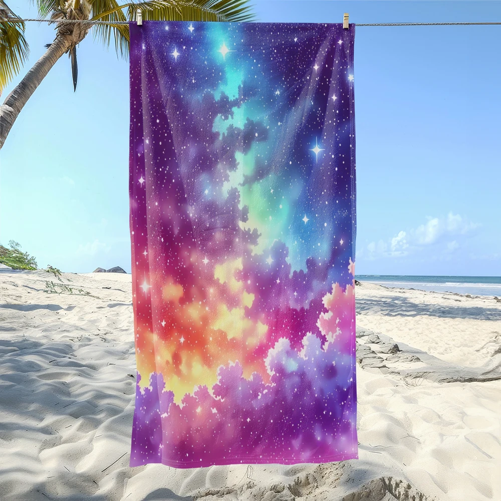 Colorful Starry Sky Printed Beach Towel, Soft and Absorbent, Essential for Camping, Swimming, and Beach Activities