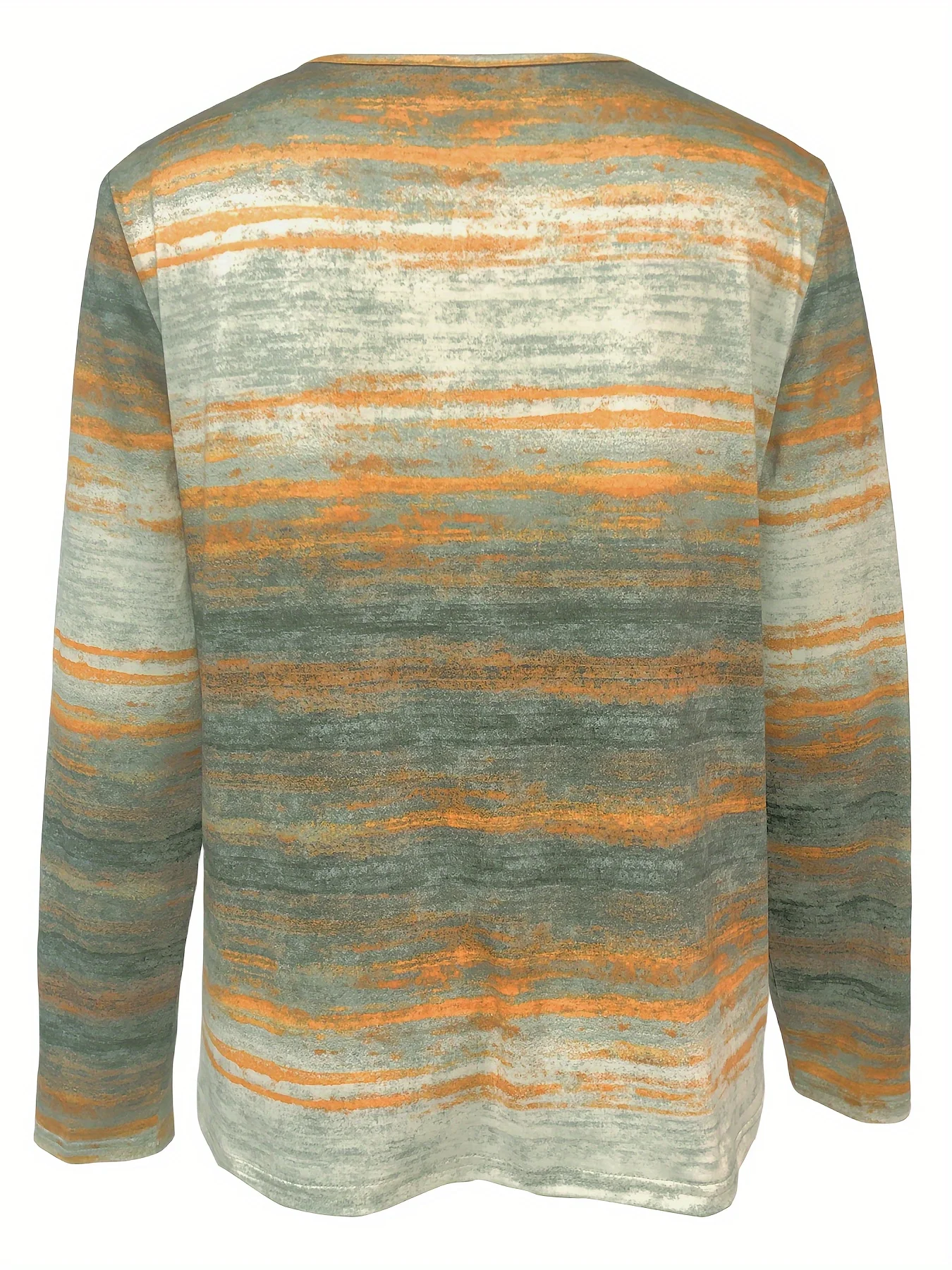 Women Fashion Striped Printed Tee Shirts Elegant Basic O Neck Full Long Sleeve Buttons Decorate T-Shirts Casual Knitted Top