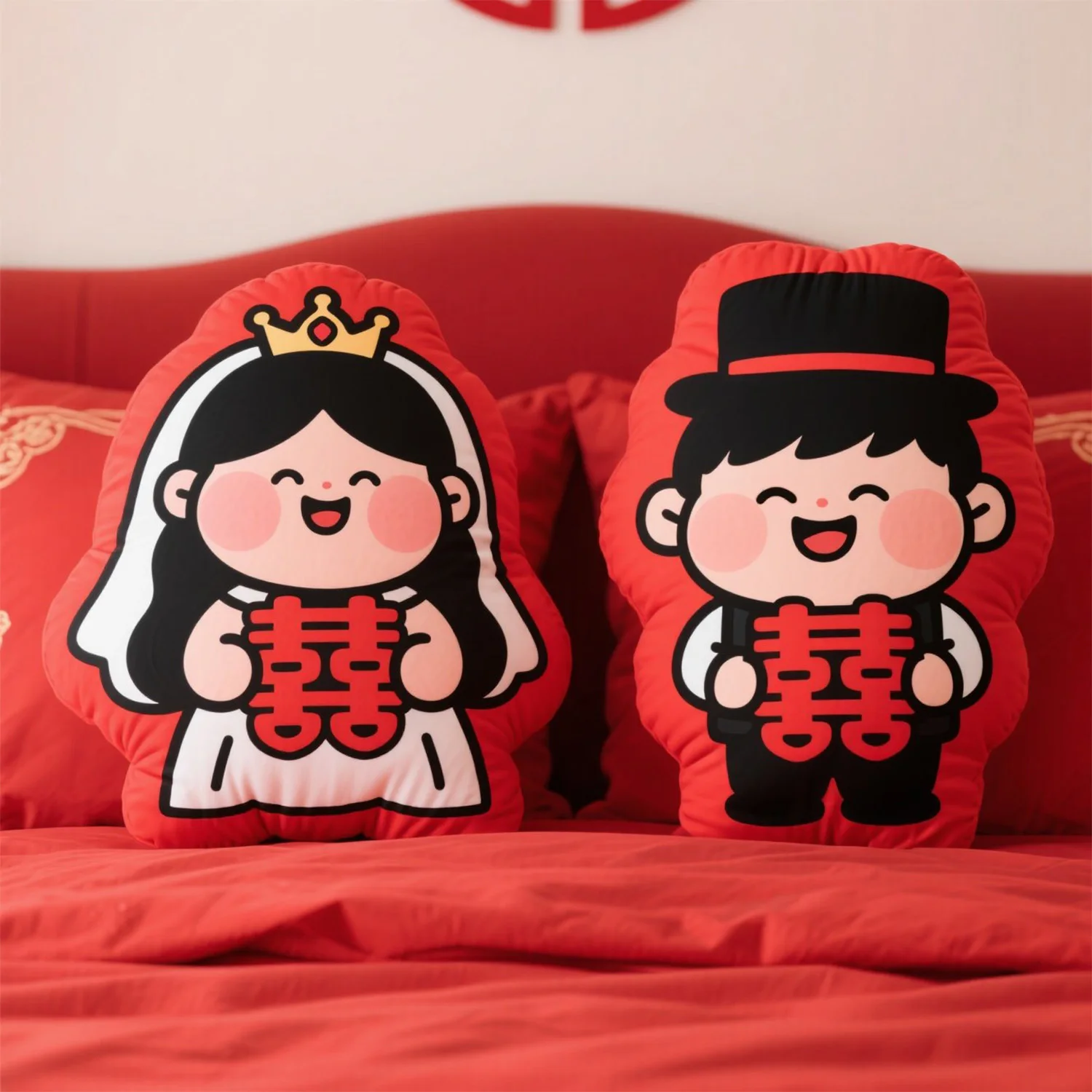 2025年新婚カップル人形-韓国風枕-ダブルハピネスキャラクター-結婚祝いおもちゃ-ペアセット
