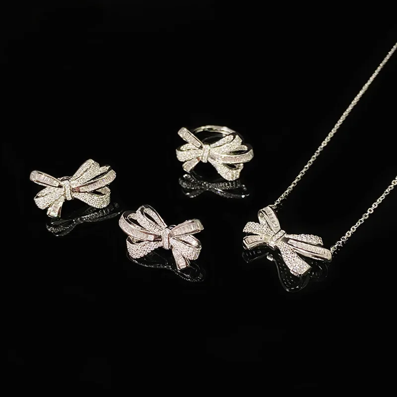 

MDL Moissa!ite styleand the United States full of diamond bow earrings net red fashion senior sense of necklace