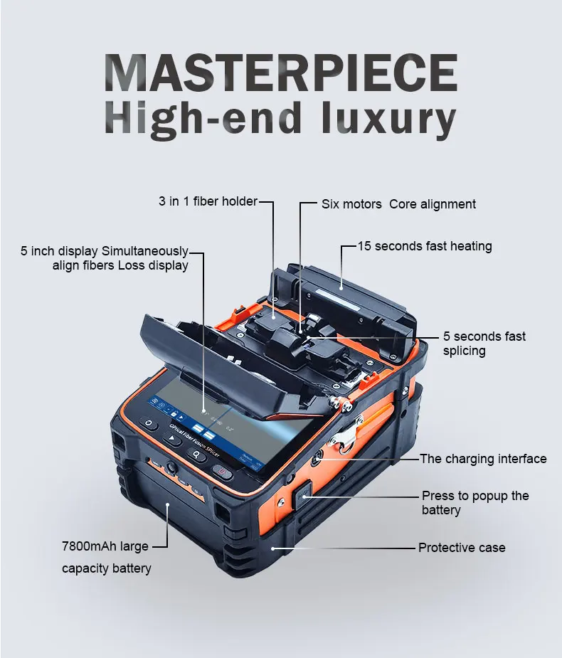 AI9 Automatic Optical Fiber Fusion Splicer 60mm SM Fiber 8 Second High Precision Splicing Equipment For FTTH Project