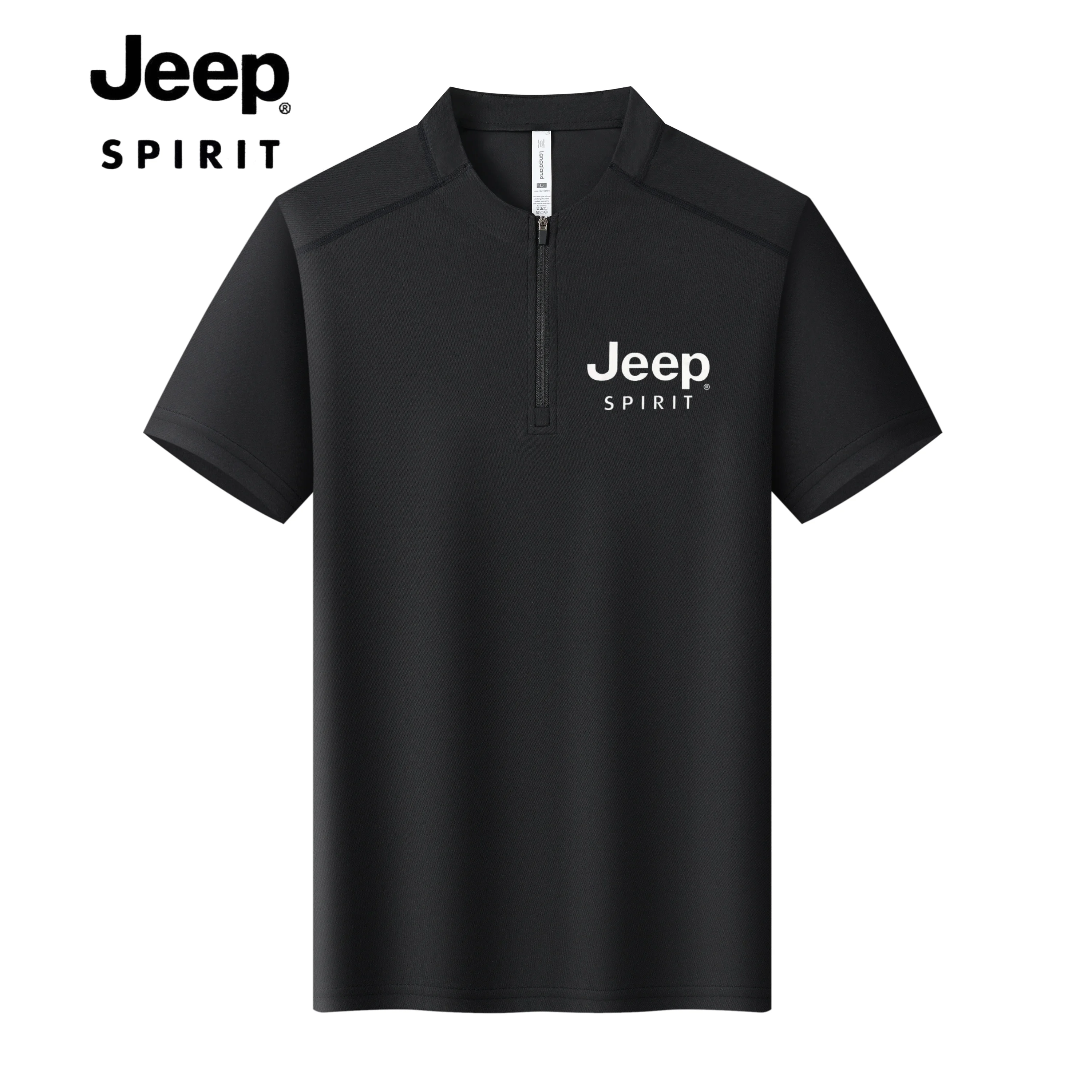 Jeep Summer Outdoor Zip Polo Shirt Short Sleeve T-Shirt, Quick-Dry, Breathable