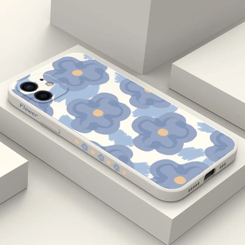 

Sea Blue Flower Phone Case For iPhone 12 11 X XR XS 8 7 SE2 Plus Pro Max Mini Liquid Silicone Cover