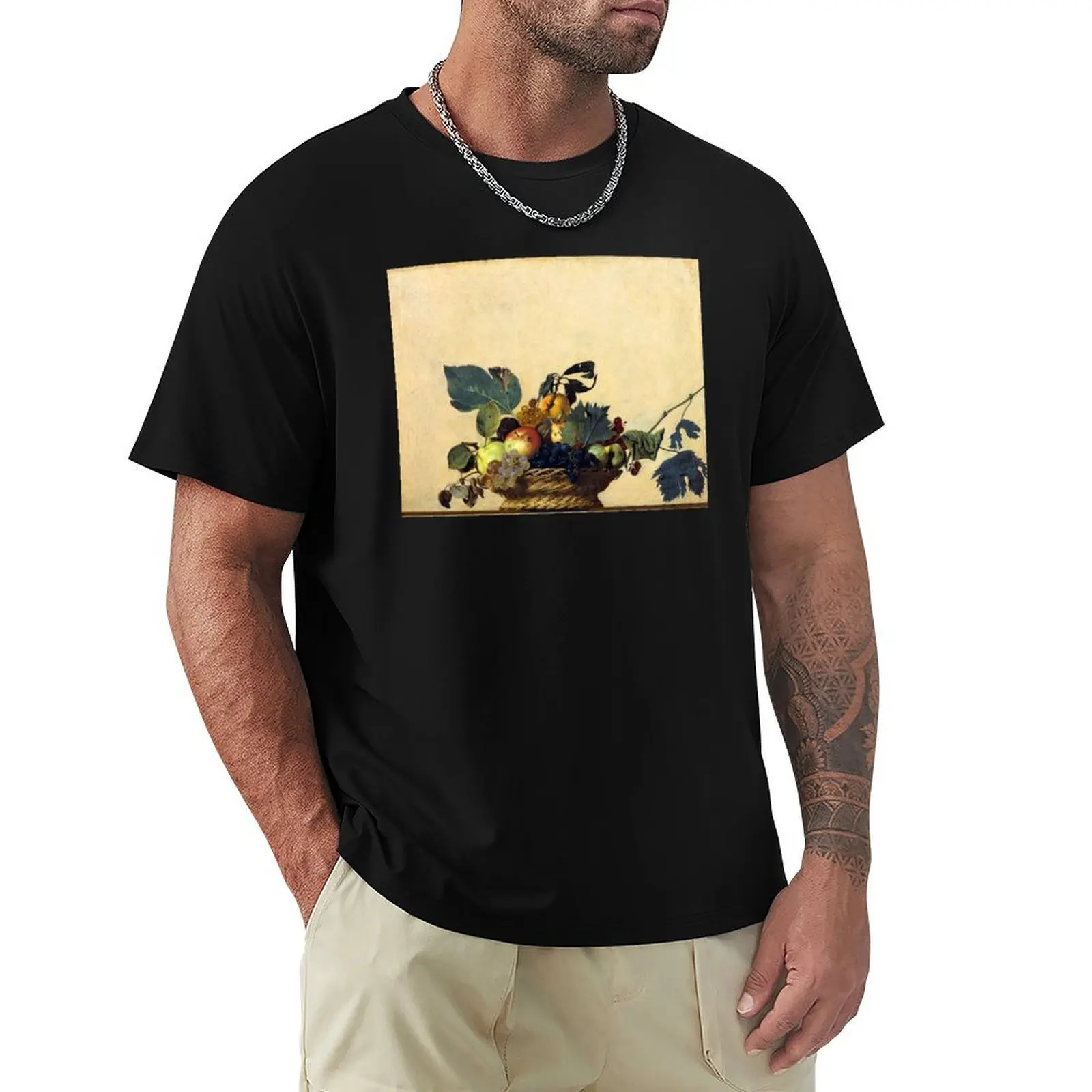 

High Resolution Caravaggio Basket Of Fruit 1599 T-Shirt Functional Casual Short Sleeve Tee