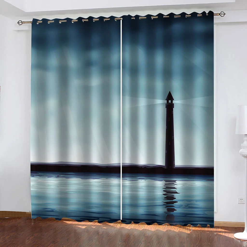 HUANZHUANG Curtains For Bedroom Coastal Lighthouse Pattern Luxury Window Curtains For Living Room Printed Curtain For Home Decor