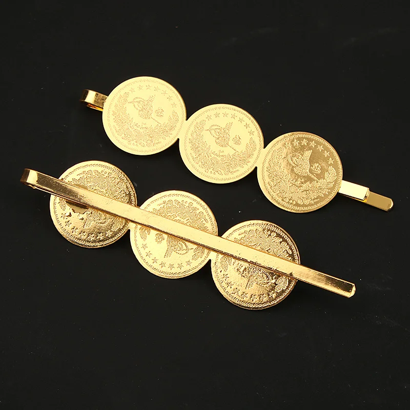 Dicai-Gold Plated Coin Barrette for Women, Ladies Headwear, Numismatic Symbol, Arabic Wedding Jewelry, Bridal Hair Accessories,