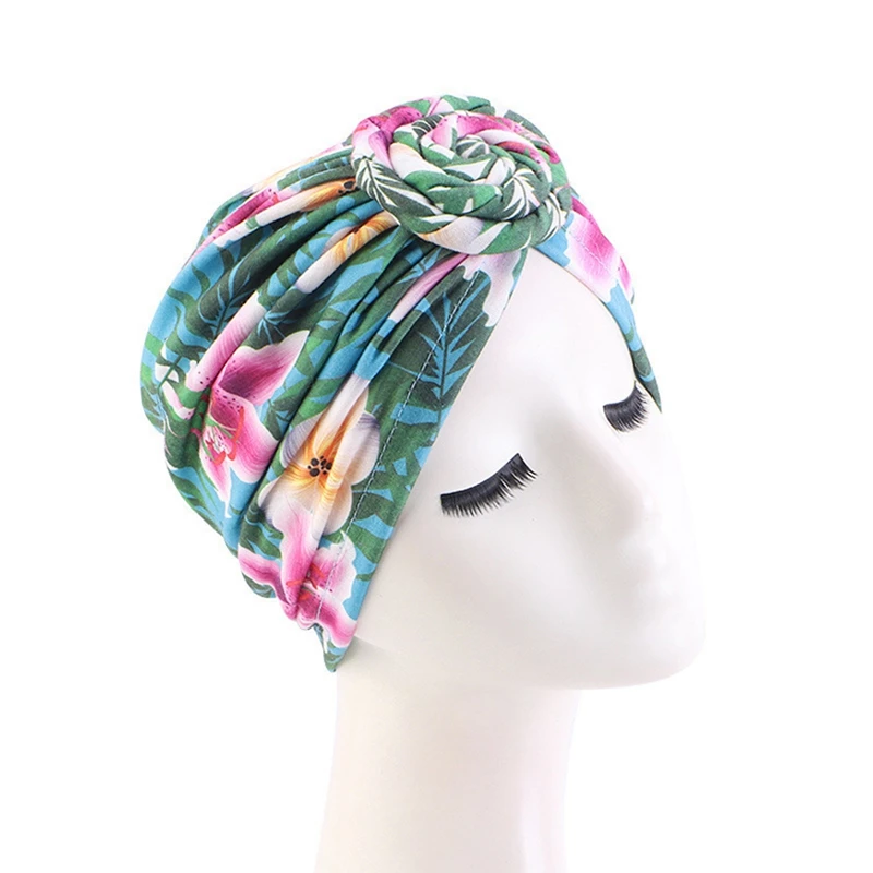 Turbante con nudo de flores para mujer, Hijabs musulmanes de estilo étnico, gorros para la cabeza, tocado de boda para fiesta, gorro africano