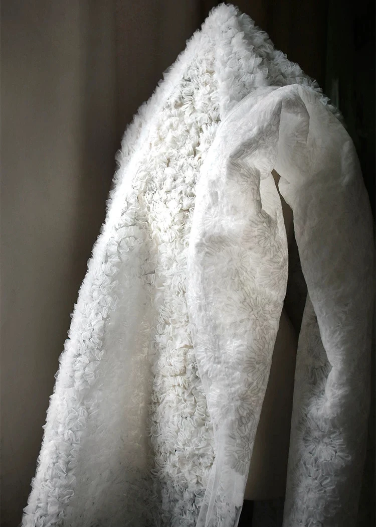 1yard 3D texture micro transparent mesh embroidery fabrics,wedding dress,Handmade DIY clothing Designer lace fabric