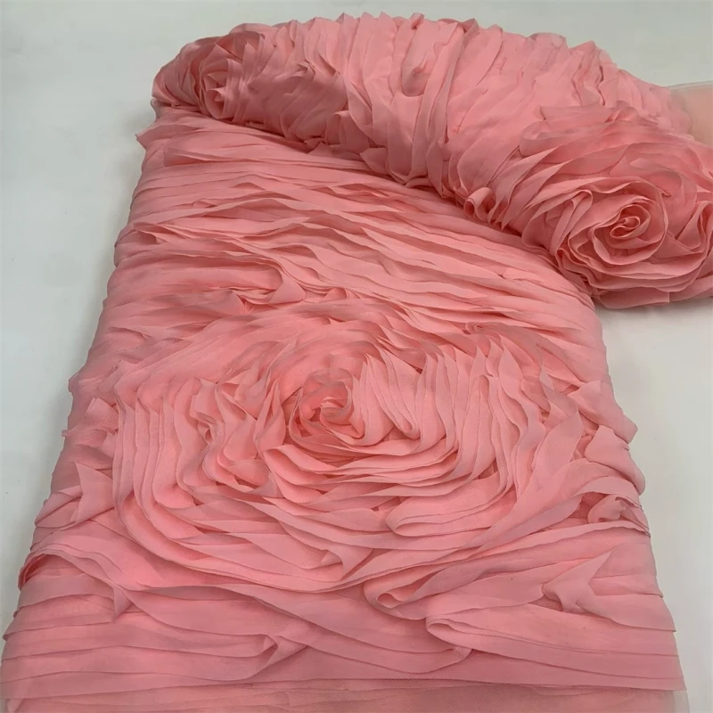 Latest 3D Large Floral French Tulle Lace Fabric 2026 Nigerian African Wedding Lace Fabric Suitable For Wedding Party Dresses