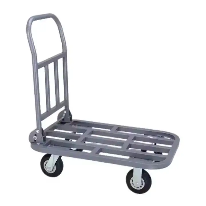 Foldable Heavy-duty Square Tube Silent Platform Cart High Load Thickened Steel Pipe 4-Wheel Shopping Hand Truck