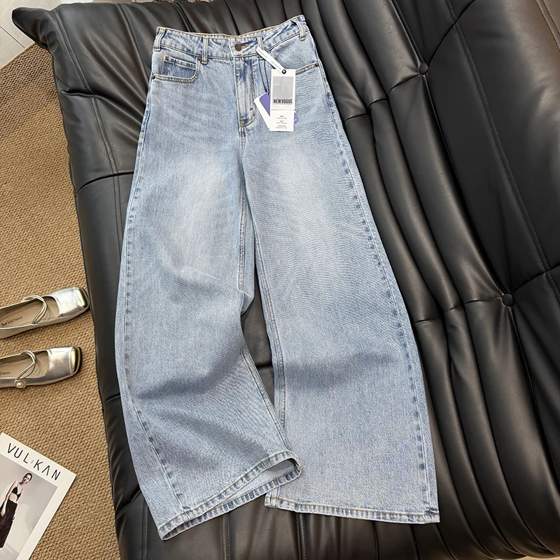 

Свободные прямые классические джинсы с широкими штанинами для женщин, весна 2026, с высокой талией, из микроэластичной ткани, винтажный стиль