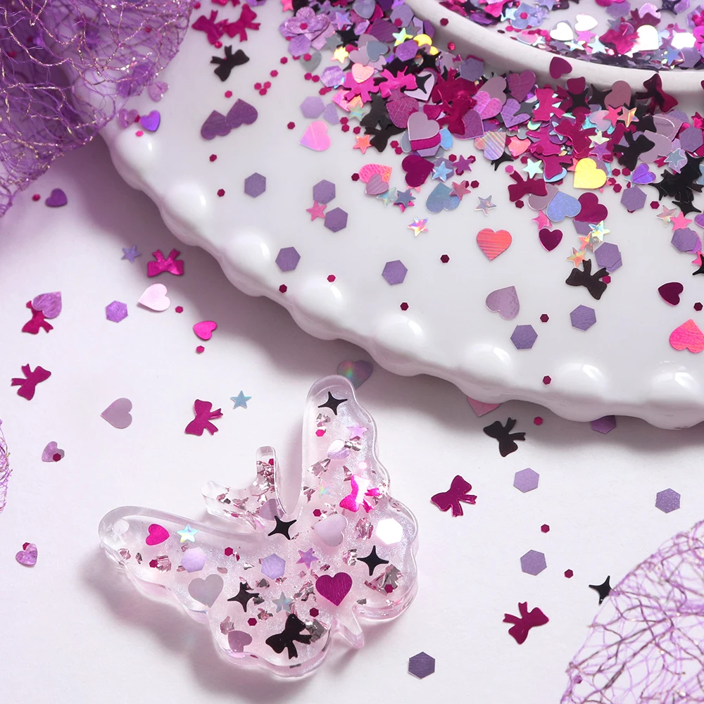 5g Sweet Love Heart Bowknots Glitter Resin Filling Sequins Kawaii Accessories DIY Valentines Resin Art Decoration Epoxy Fillers view 6