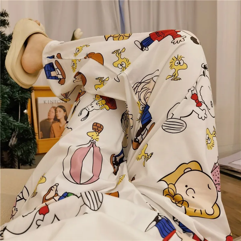 MINISO Snoopy Anime Loose Pajama Pants for Women Spring Autumn New Home Casual Trousers Outdoor Walk Trousers Birthday Gift