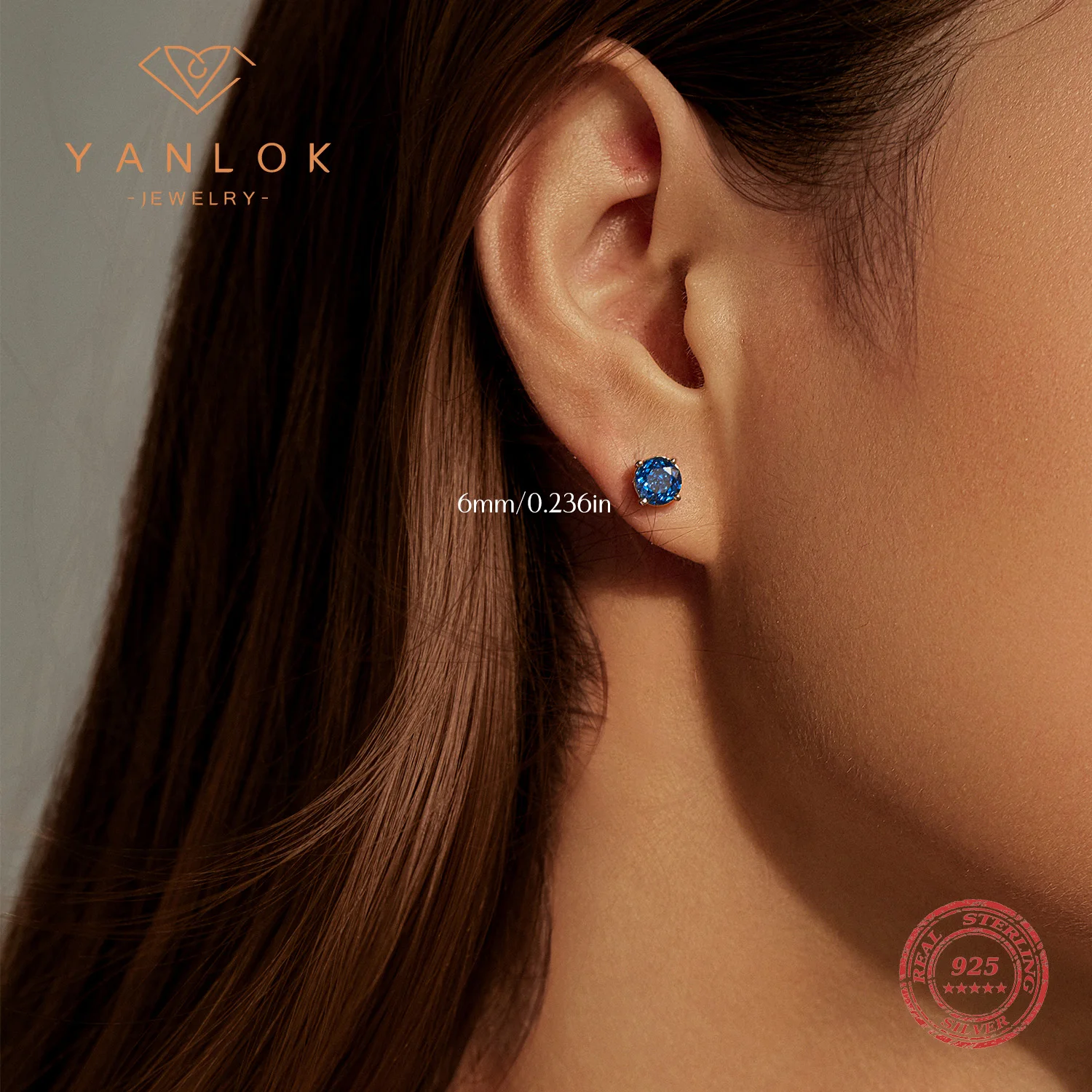 

YANLOK стерлингового серебра 925 пробы, повседневные простые серьги-гвоздики с розовой огранкой, круглые серьги-гвоздики с цирконием королевского синего цвета для женщин, изящные ювелирные изделия