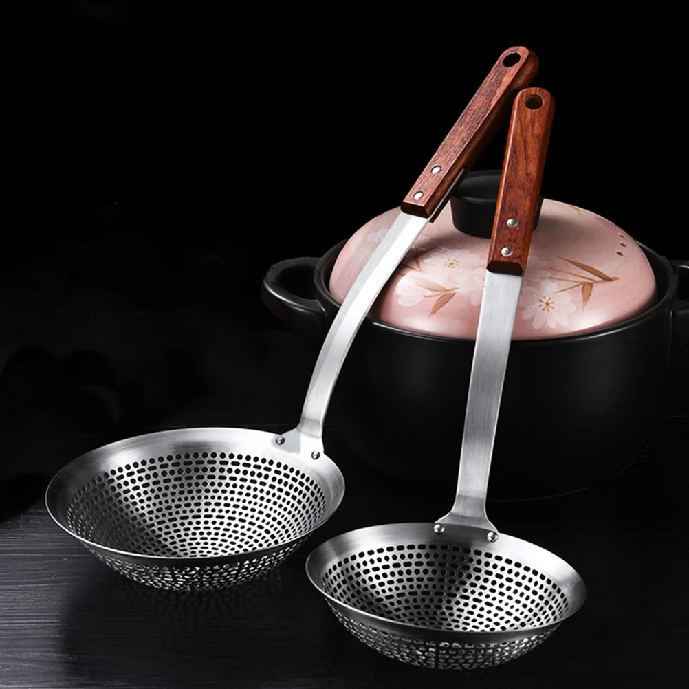 

Stainless Steel Skimmer Spoon Mesh Strainer Ladle Filter Hot Pot Soup Oil Colander Kitchen Gadget Wooden Handle