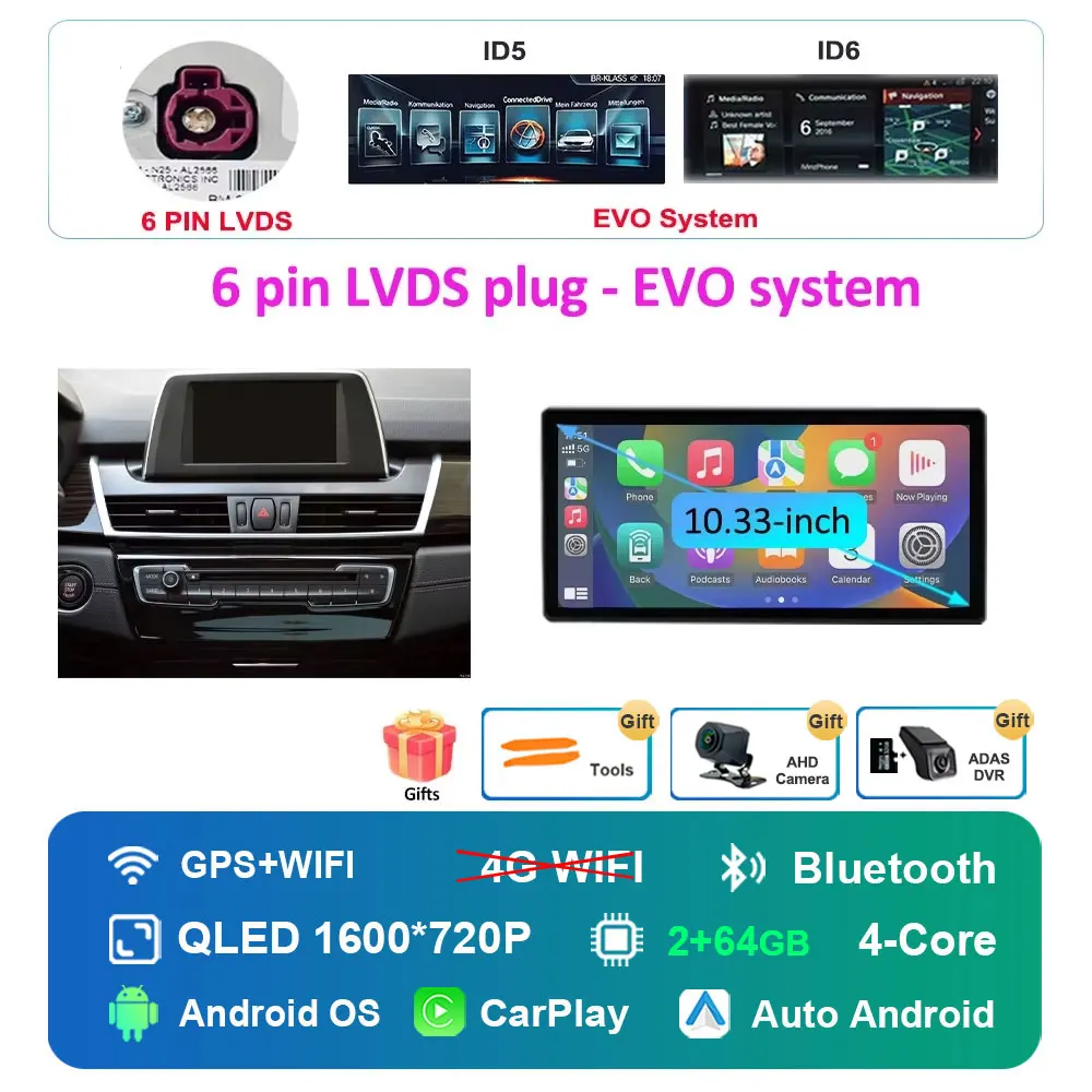 Autoradio Android 16 Multimedia Speler 4G voor BMW 2 Serie F45 F46 2014 - 2018 NBT EVO Systeem Ultradunne ScreenGPS Navigatie