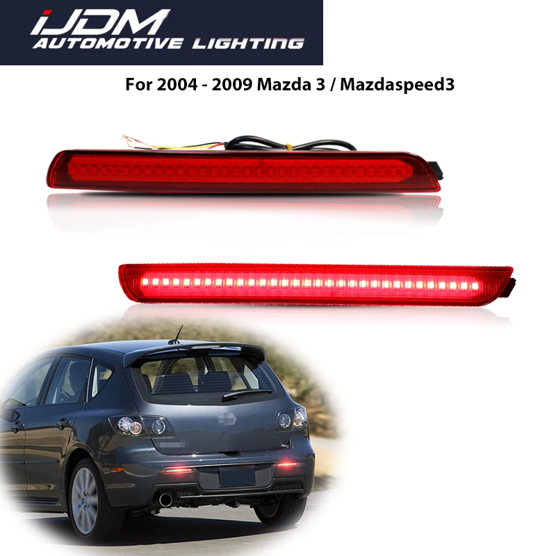 

For Mazda 3 / Mazda speed3 Red LED Rear Bumper Reflector Lights,Function as Tail/Brake,Rear Fog Light,Dynamic Turn Signal Light