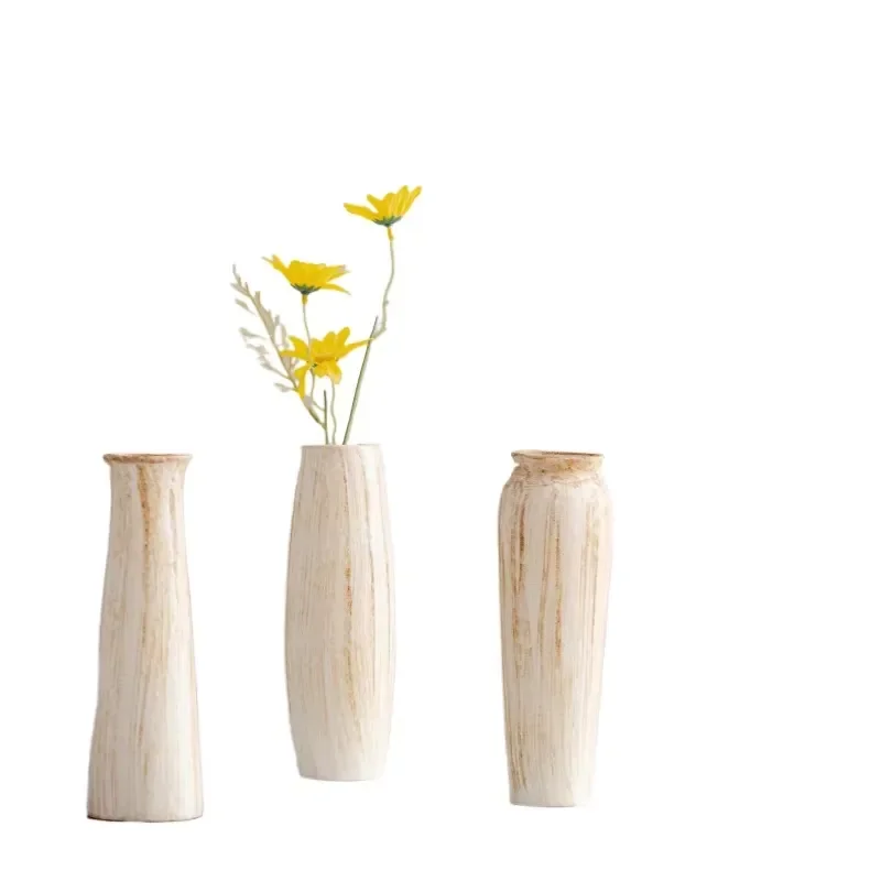 Retro wabi style ceramic dried flower vase Zen style living room dining table vase decoration ornament