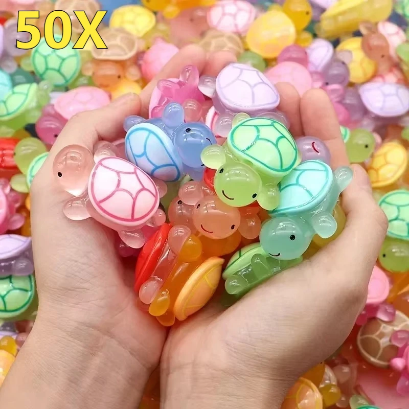 50 Pcs Cute Mini Luminous Turtle Ornaments Glowing in The Dark Miniatures Turtle Micro Landscape Kids Toys Home Decor Gift