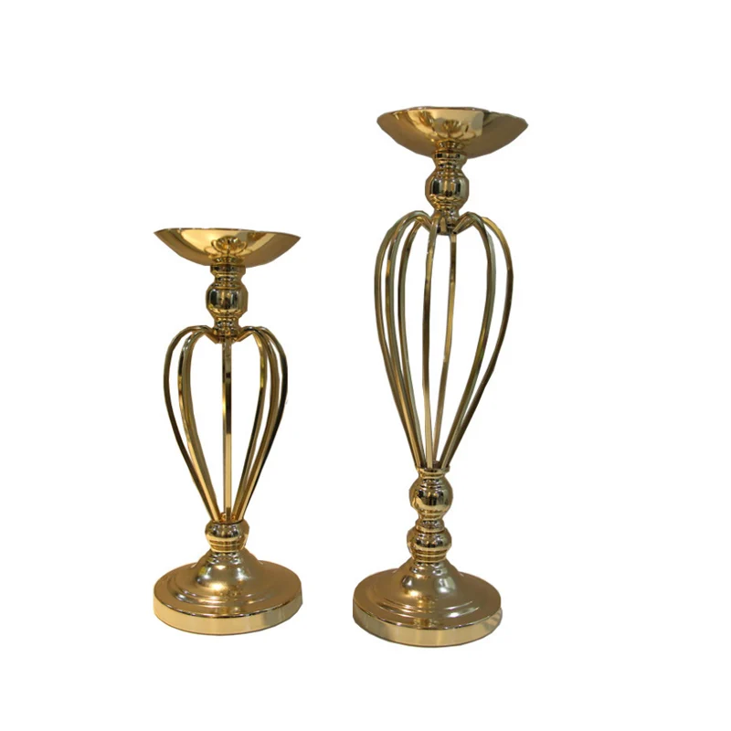 2019 new wedding props gold electroplated wrought iron candlestick flower stand two-piece set European dining table