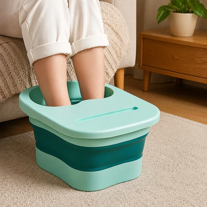 Foldable Foot Bath Basin with Lid and Massage Function, Compact Design for Comfortable Soaking and Convenient Storage