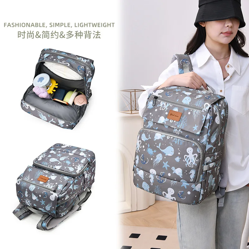 Foldable cot mummy bag, multifunctional rucksack, large-capacity maternity bag, outdoor baby changing bag, waterproof fabric