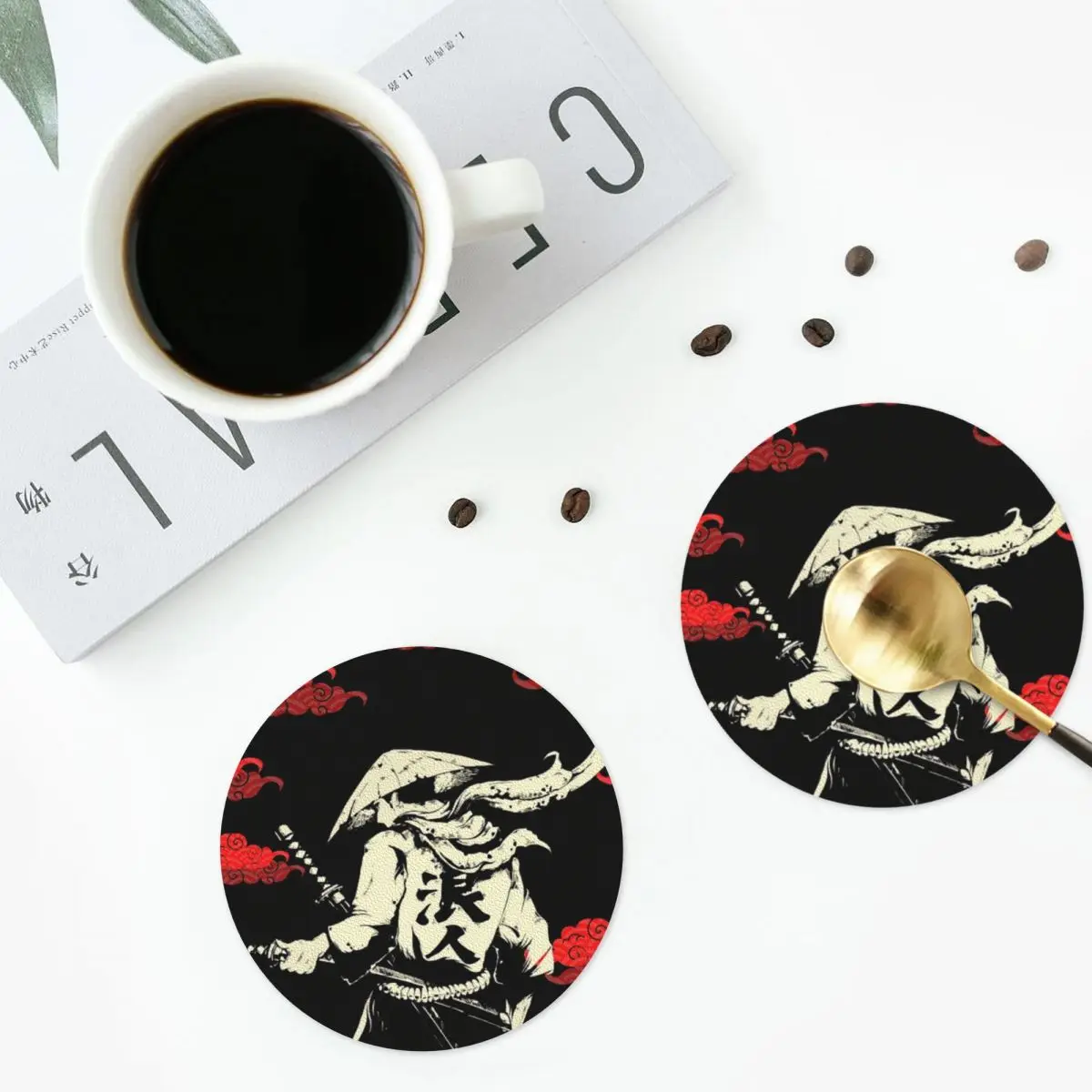 

Красное облако, японский самурайский воин, аниме, подставки, кухонные салфетки, изоляционные кофейные коврики для чашек, домашняя посуда, подушечки, набор из 4 шт.