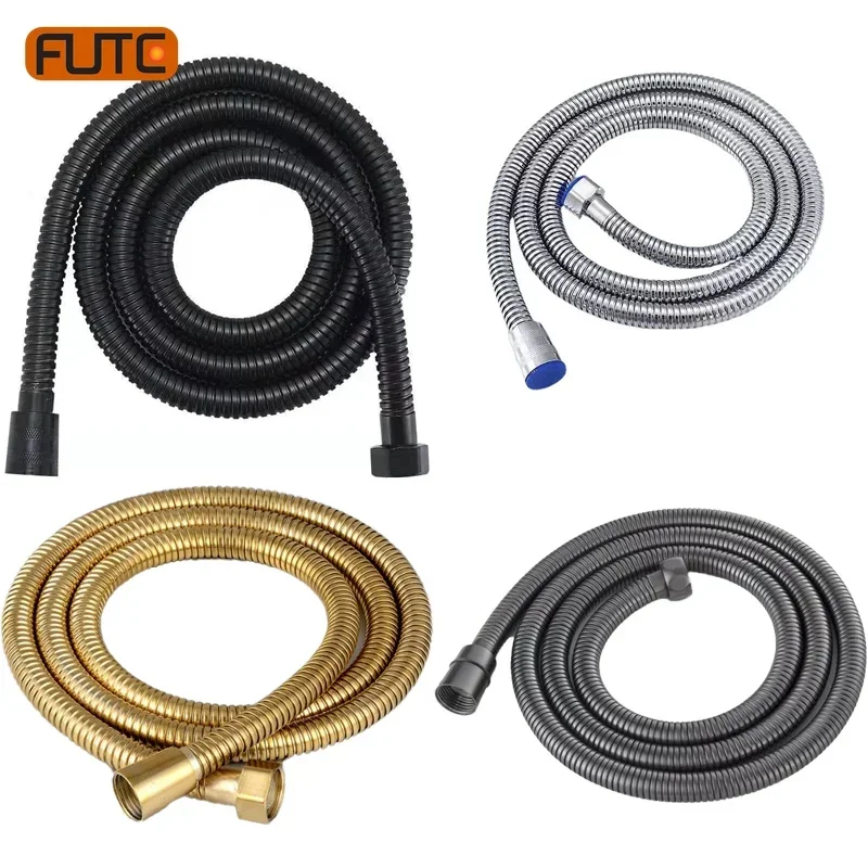 FUTE 1.5/2M SUS 304 Flexible Shower Hose Universal Long Bathroom Shower Pipe Extension Water Pipe Pull Pipe Bathroom Accessories