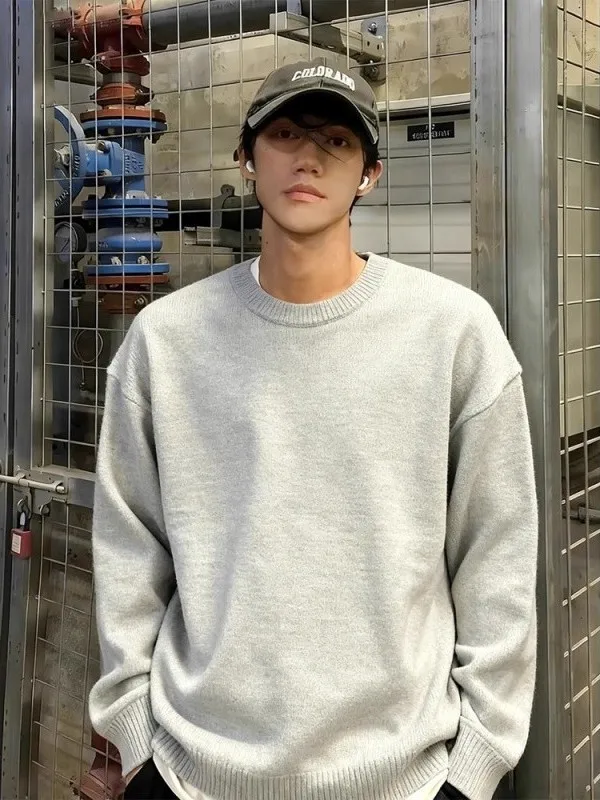 

Мужской теплый повседневный джемпер с круглым вырезом, очень большой размер (до 136 кг), базовый цвет, осенне-зимний, толстый, с длинным рукавом