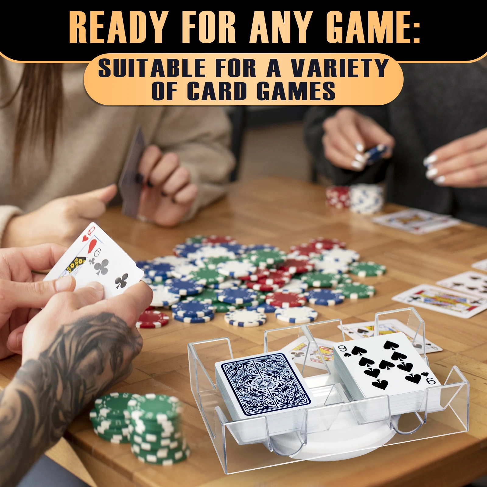2 Deck Plastic Revolving Canasta Card Game Holder Playing Cards Tray Rotating 360° Organizes Multiple Decks for Canasta, Poker view 6