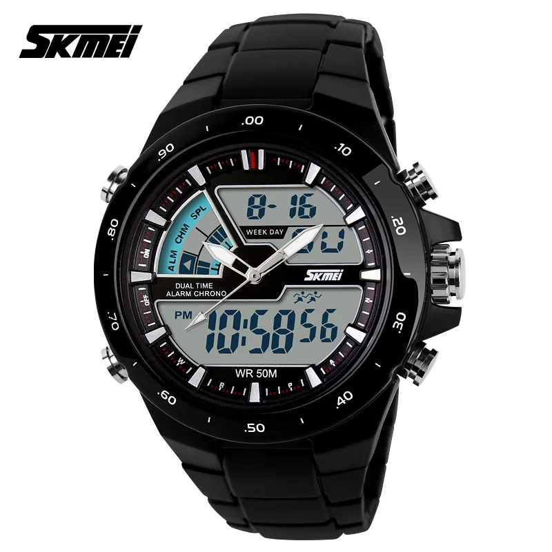 SKMEI 1016 Sports Waterproof Watch for Men Quartz Dual Display Stopwatch Military Digtal Wristwatches Mens Clock Reloj Hombre