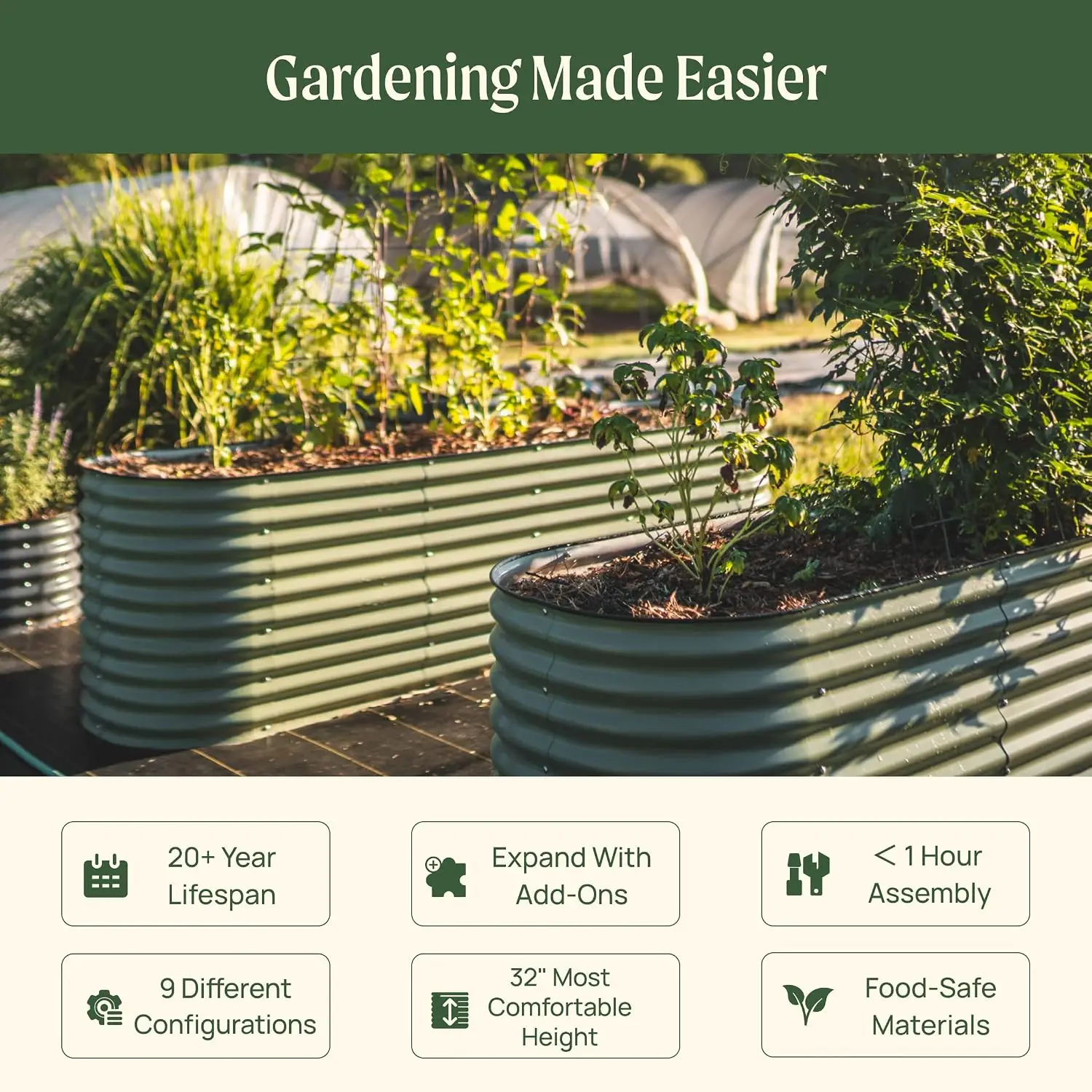 Extra Tall Modular Raised Garden Bed Kit, Large Metal Planter Box Outdoor Gardening Workstation, Backyard Patio Lawn Deep Soil Planting Container, Modern Contemporary Style, Modern Gray, Single Piece