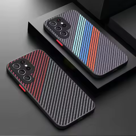 Geometric Carbon Fiber Phone Case For Samsung Galaxy S25 S24 Ultra S23 S22 S21 Plus FE A56 A36 A26 A16 A06 A15 A25 A35 A55 5G