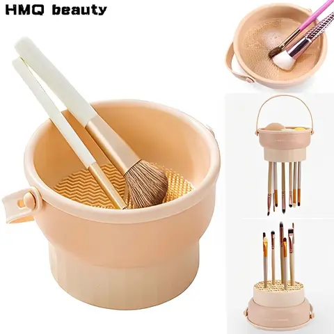 Makeup Brush Cleaner Mat 3 in 1 Silicone Washing Bowl with Brushes Scrubber Foldable Powder Puff Cosmetic Sponge Drying Tools