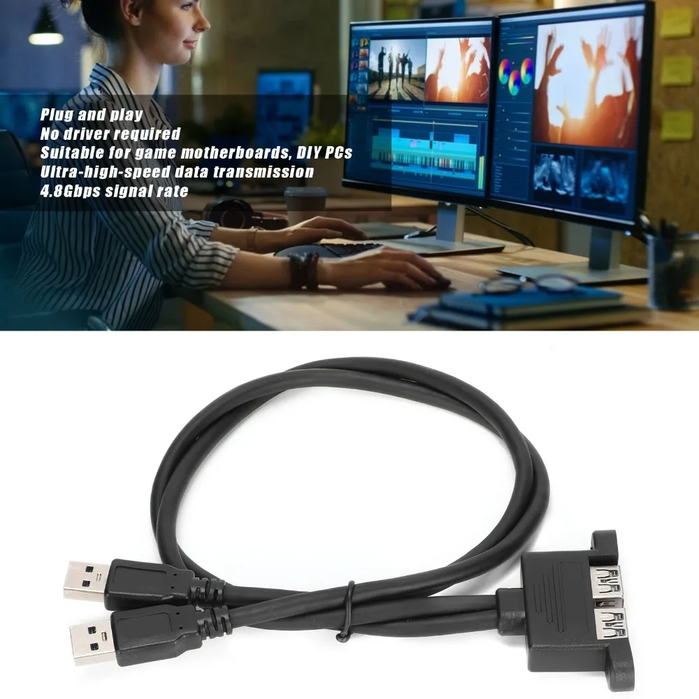 Practical 50cm USB Extension Cable 2 Ports Dual High Speed USB Front Panel Header USB Rear Panel Bracket Computer Accessory