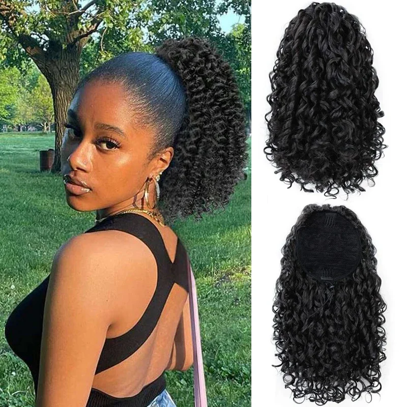 

Short Drawstring Curly Ponytail Extensions for Women Synthetic Loose Curly Clip in Fake Tail Hairpice Afro Fluffy Curly Ponytail