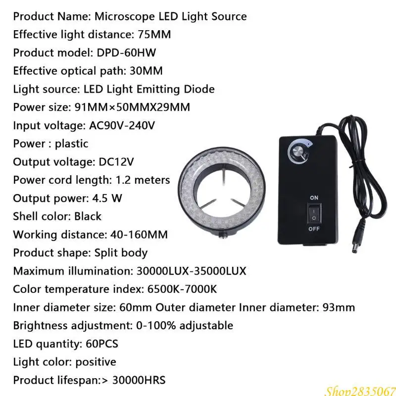 حلقات LED المحترفة في المجهر مع 60 مصابيح LED سطوع قابل للتعديل لاستخدام المختبر والملاحظات البيولوجية 831F #3