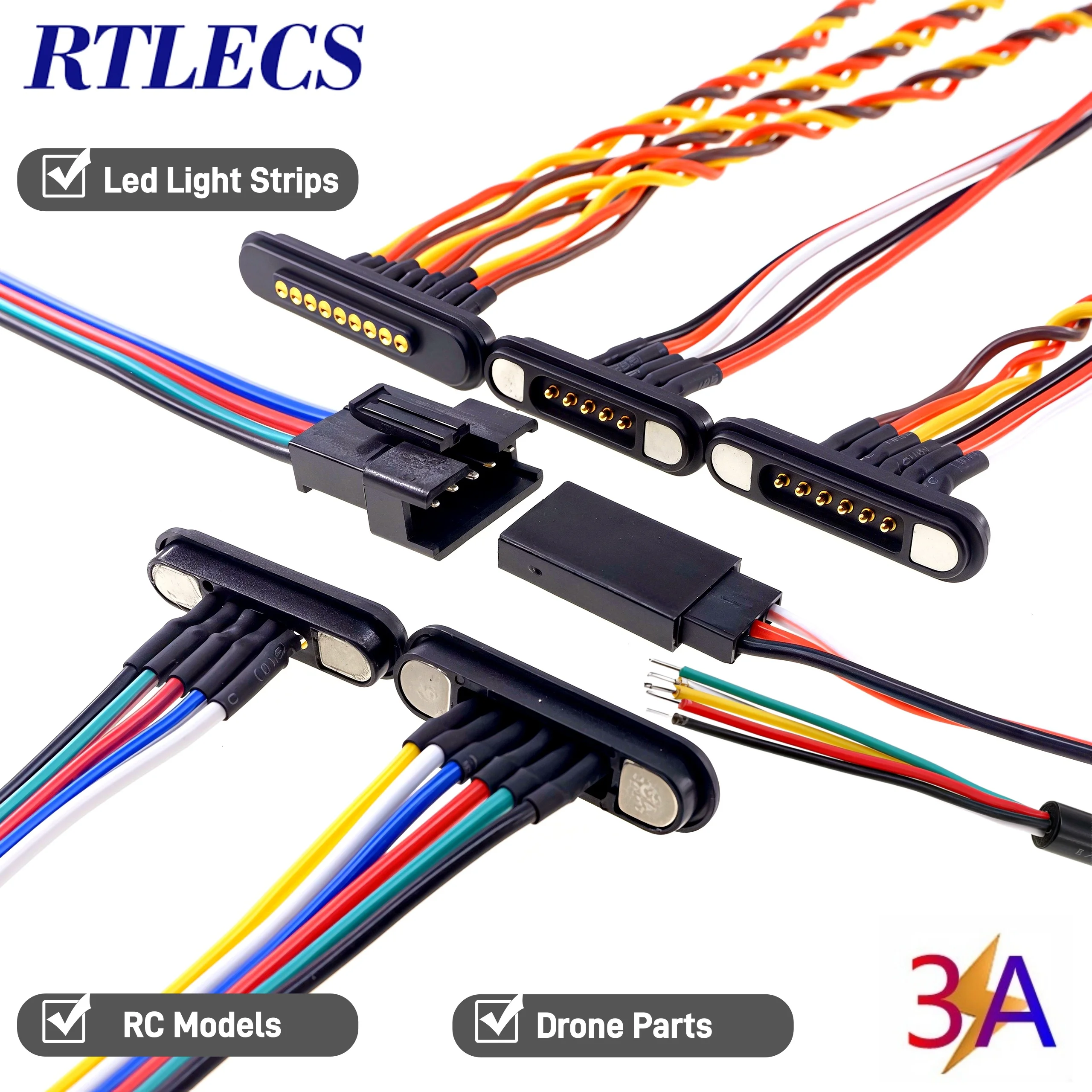 3A Magnetischer Federkontakt-Steckverbinder 24VDC LED Snap-on JST SM JR Servo Verlängerungskabel 5/6/7/8/9 Pin Stecker Buchse Blind