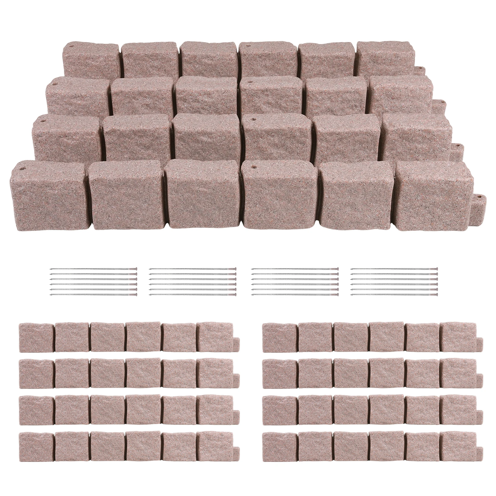 Plastic Garden Lawn Border Decorative Stone-Look Garden Border with 24 Pieces Spikes 12pcs for DIY Outdoor Yard Landscaping