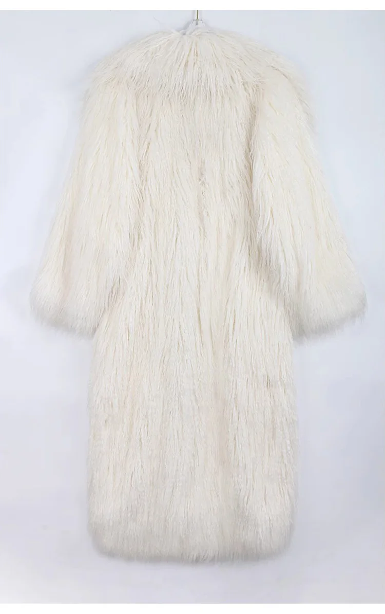 Winter Long black white Oversized Shaggy Hairy Soft Fluffy Thick Warm Faux Fur Coat Women Lapel Runway Cute Fashion