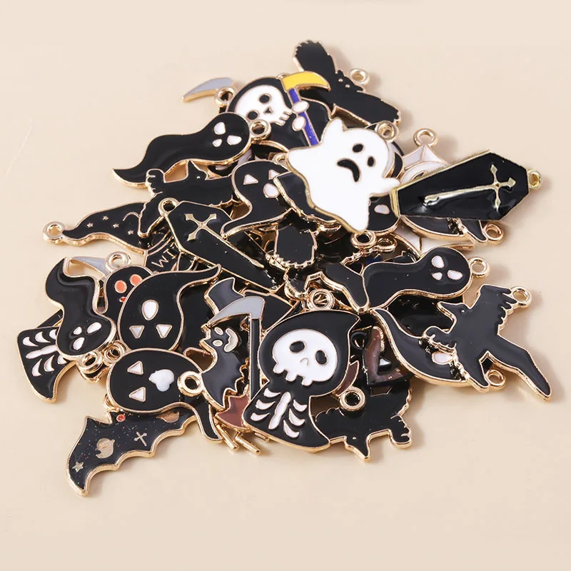 10 stücke Emaille Halloween Tod Geist Charms Anhänger für Schmuck machen niedlichen Ohrringe Halsketten DIY Handwerk Schmuck Geschenke – Detail 2